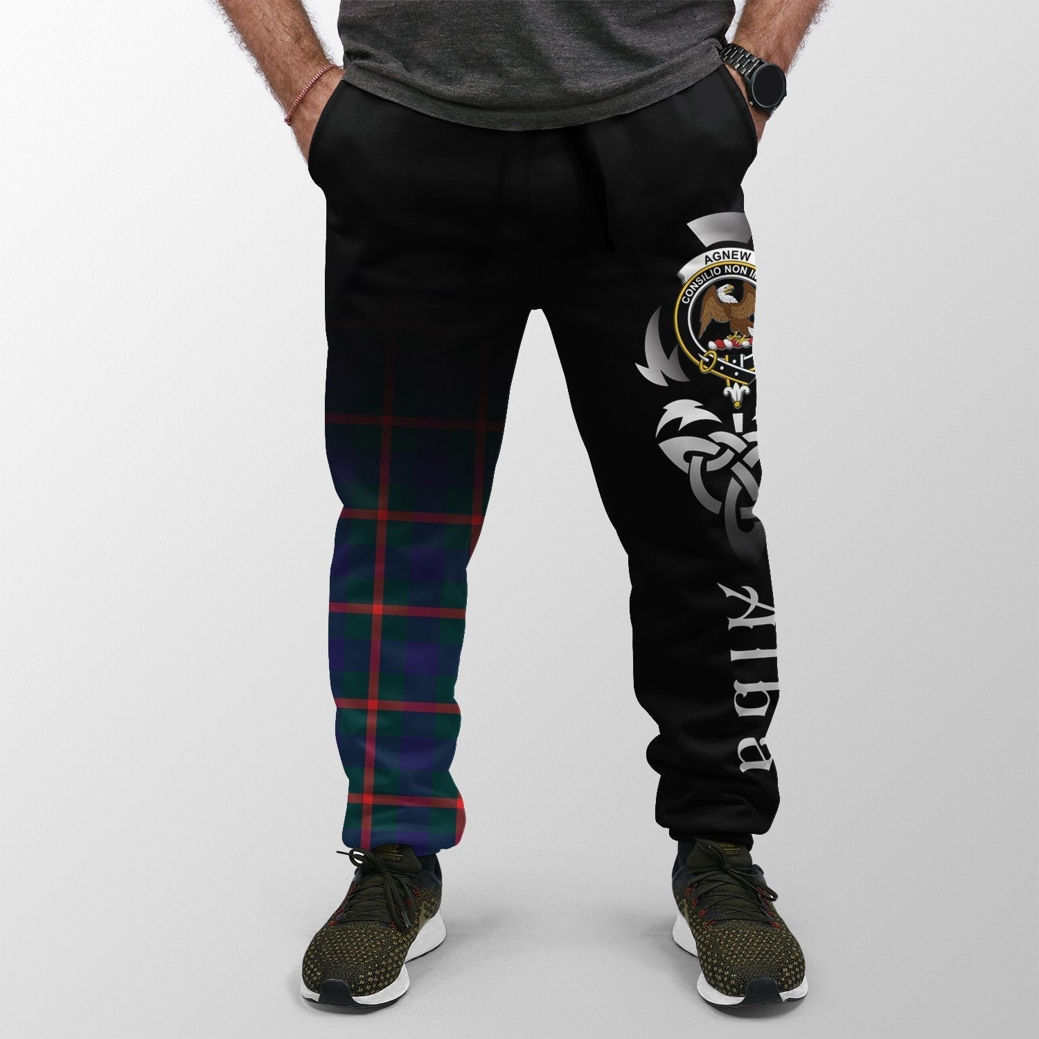 Clan Agnew Modern Tartan Crest Jogger Sweatpants  Alba Celtic Style VL54 Clan Agnew Tartan Today   