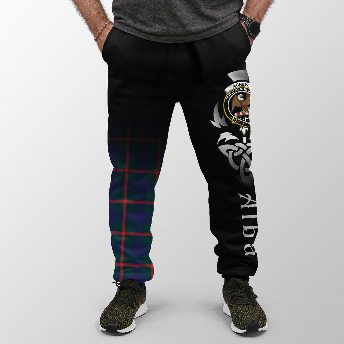 Clan Agnew Modern Tartan Crest Jogger Sweatpants  Alba Celtic Style VL54 Clan Agnew Tartan Today   