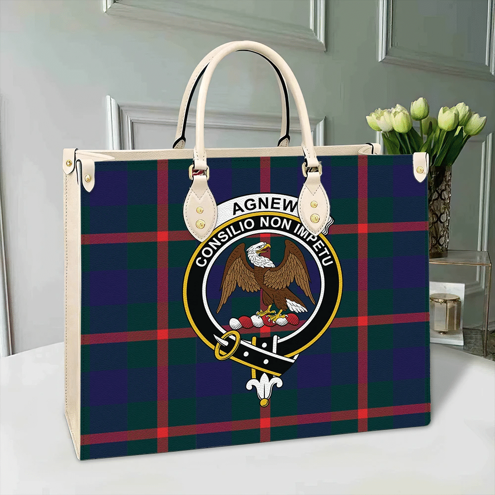 Clan Agnew Modern Tartan Crest Leather Bag HE65 Clan Agnew Tartan Today   
