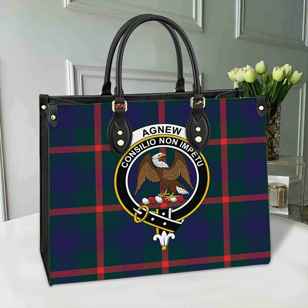 Clan Agnew Modern Tartan Crest Leather Bag HE65 Clan Agnew Tartan Today   