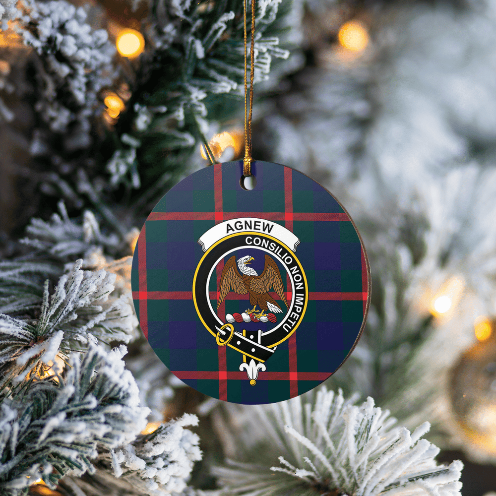 Clan Agnew Modern Tartan Crest Round Ceramic Ornament MO35 Agnew Modern Tartan Tartan Christmas   