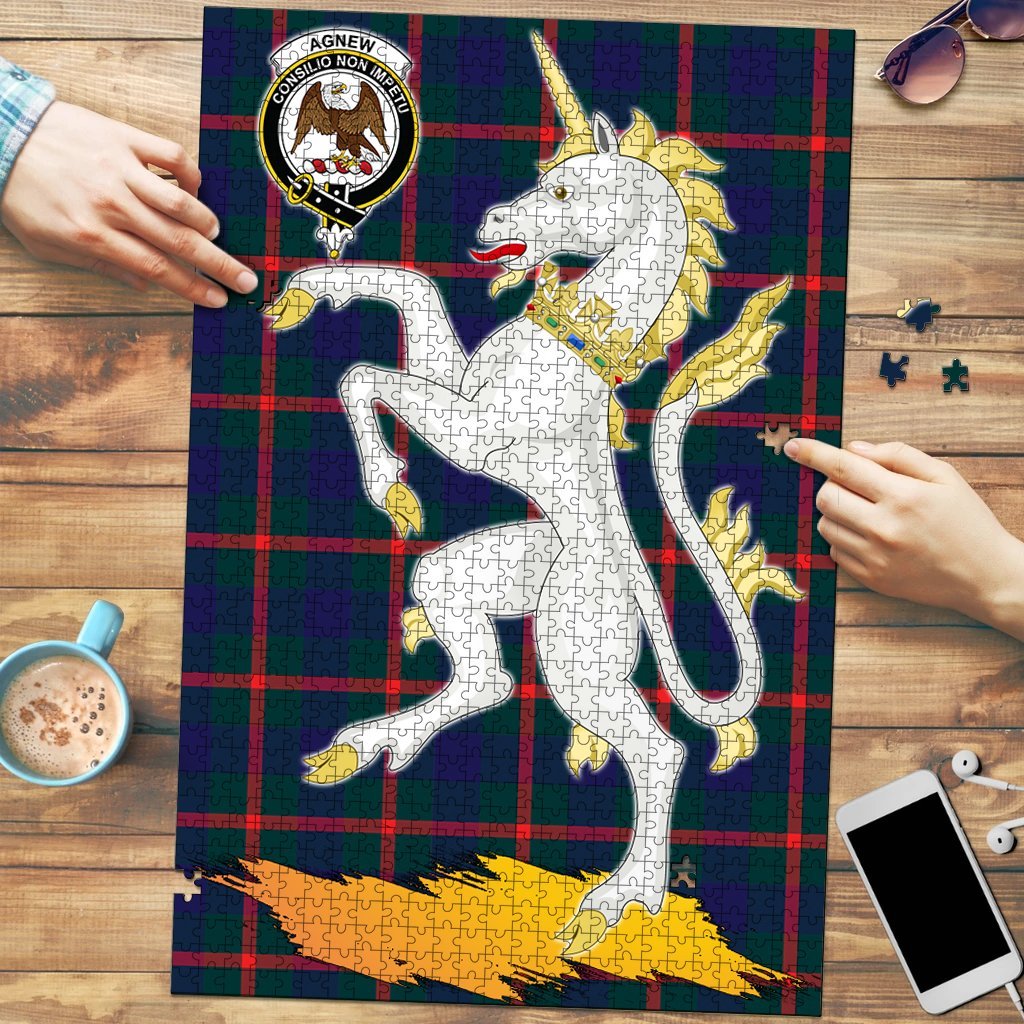 Clan Agnew Modern Tartan Crest Unicorn Scotland Jigsaw Puzzles Gift For Family UM23 Clan Agnew Tartan Today   