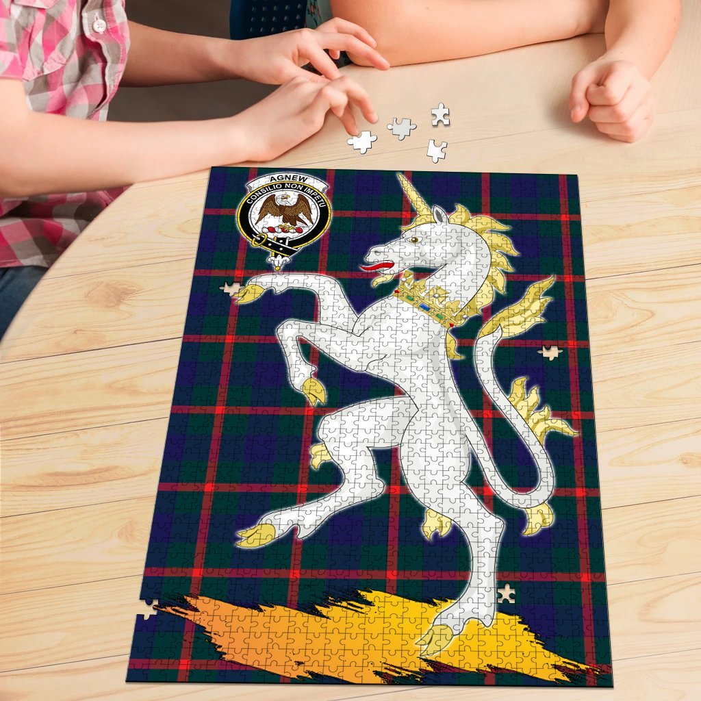 Clan Agnew Modern Tartan Crest Unicorn Scotland Jigsaw Puzzles Gift For Family UM23 Clan Agnew Tartan Today   