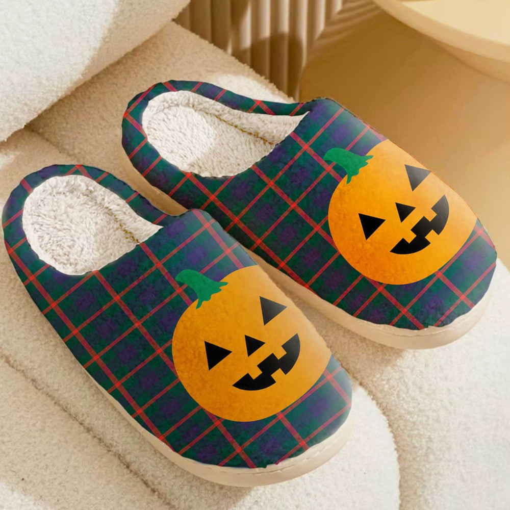 Clan Agnew Modern Tartan Halloween Pumpkin Slippers, Fluffy Spooky Slippers HK75 Agnew Modern Tartan Tartan Halloween   