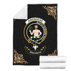 Clan Aikenhead Crest Tartan Premium Blanket Black CF95 Clan Aikenhead Tartan Today   