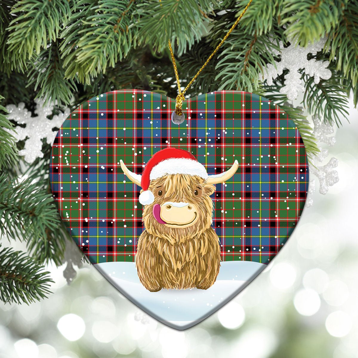 Clan Aikenhead Tartan Christmas Ceramic Ornament Highland Cows Style TU60 Aikenhead Tartan Tartan Ornament   