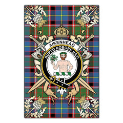 Clan Aikenhead Tartan Crest Black Garden Flag  - Gold Thistle  UM42 Clan Aikenhead Tartan Today   