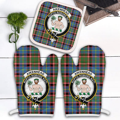 Clan Aikenhead Tartan Crest Oven Mitt And Pot Holder (2 Oven Mitts + 1 Pot Holder)