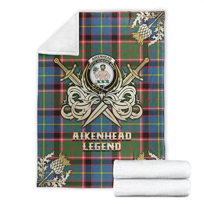 Clan Aikenhead Tartan Gold Courage Symbol Blanket