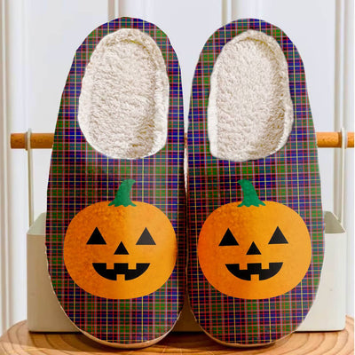Clan Aikenhead Tartan Halloween Pumpkin Slippers, Fluffy Spooky Slippers