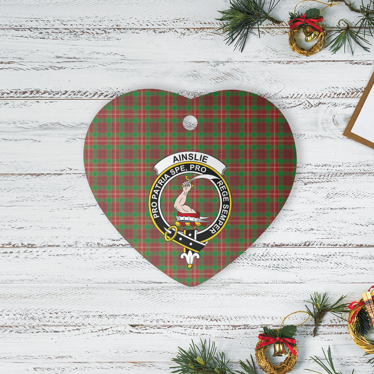 Clan Ainslie 2 Tartan Crest Heart Ceramic Ornament VL86 Ainslie 2 Tartan Tartan Christmas   