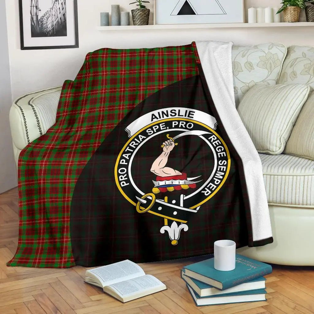 Clan Ainslie Tartan Crest Blanket 3 Sizes BD80 Clan Ainslie Tartan Today   