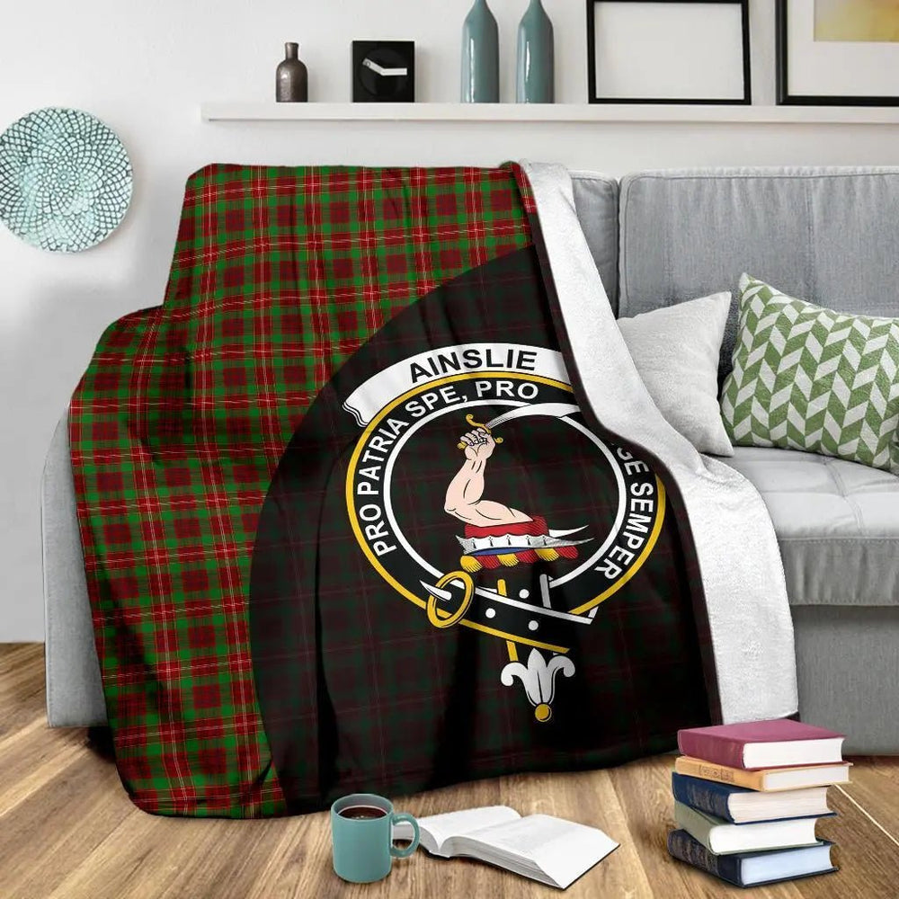 Clan Ainslie Tartan Crest Blanket Wave Style JZ57 Clan Ainslie Tartan Today   