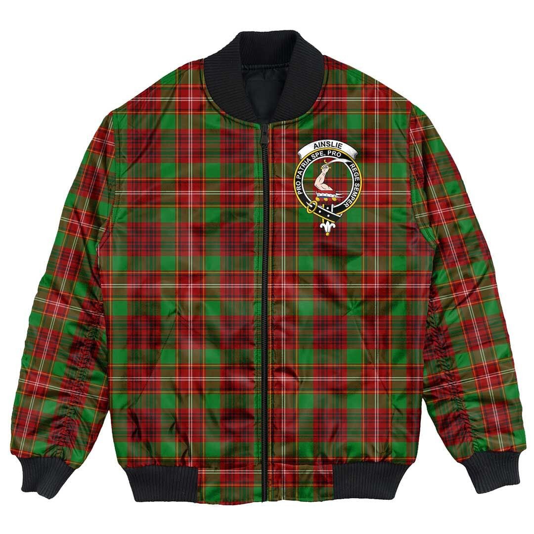 Clan Ainslie Tartan Crest Bomber Jacket RS22 Ainslie Tartan Tartan Bomber Jacket   