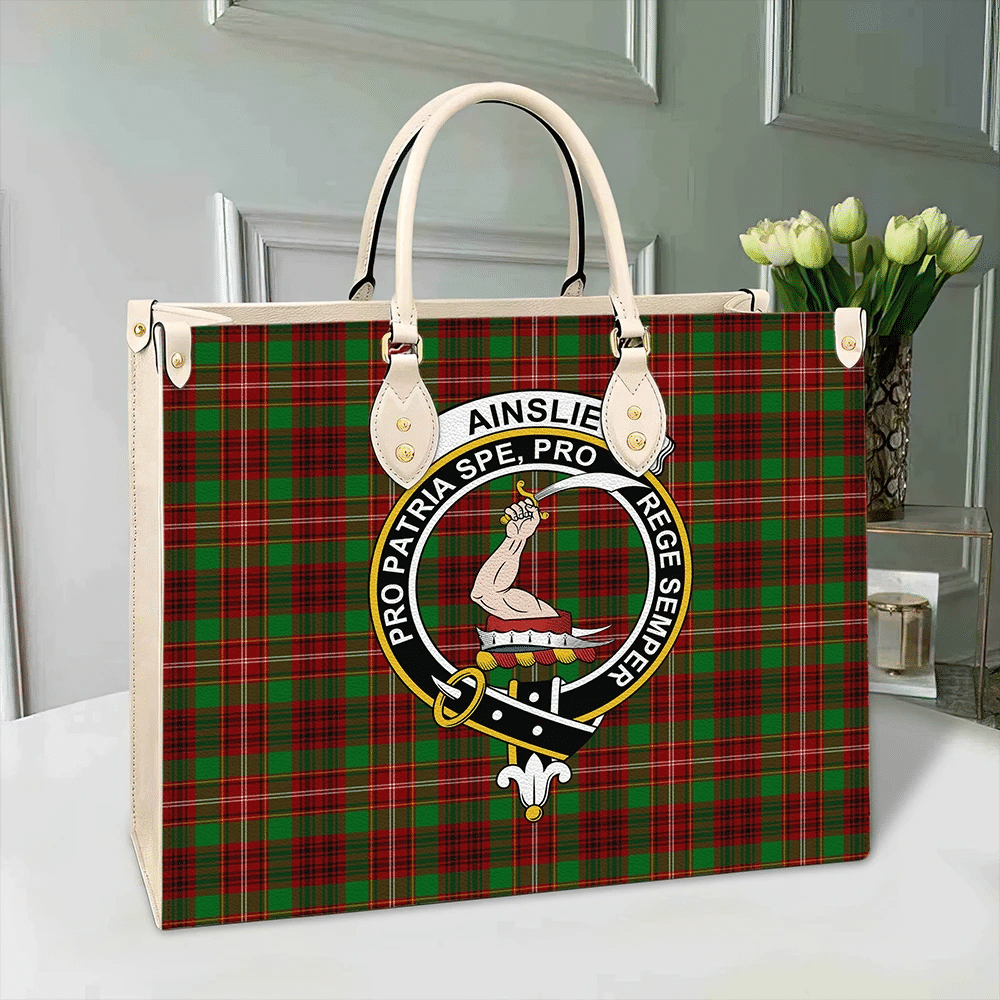 Clan Ainslie Tartan Crest Leather Bag QR24 Clan Ainslie Tartan Today   