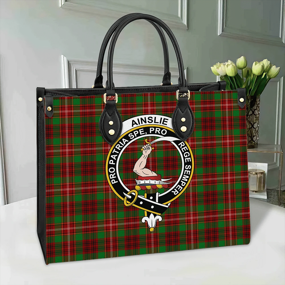 Clan Ainslie Tartan Crest Leather Bag QR24 Clan Ainslie Tartan Today   