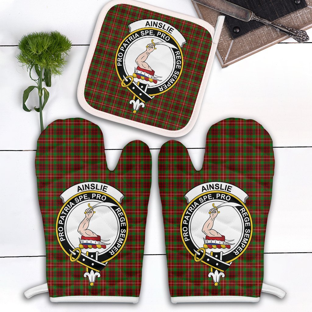 Clan Ainslie Tartan Crest Oven Mitt And Pot Holder (2 Oven Mitts + 1 Pot Holder) WE36 Clan Ainslie Tartan Today   
