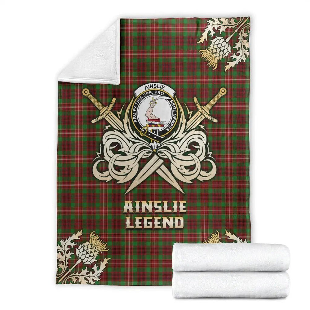 Clan Ainslie Tartan Gold Courage Symbol Blanket KP78 Clan Ainslie Tartan Today   