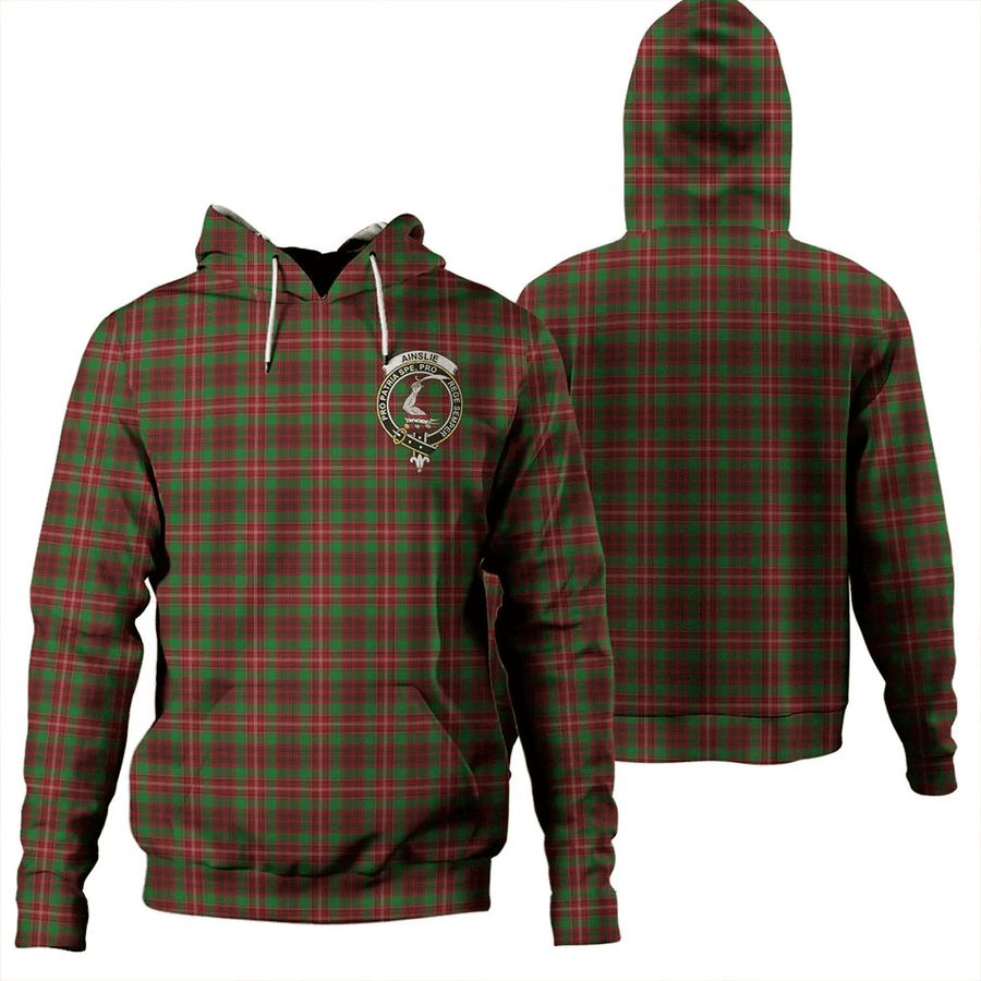 Clan Ainslie Tartan Hoodie Crest APD3H6PG-1 Ainslie Tartan Hoodies   