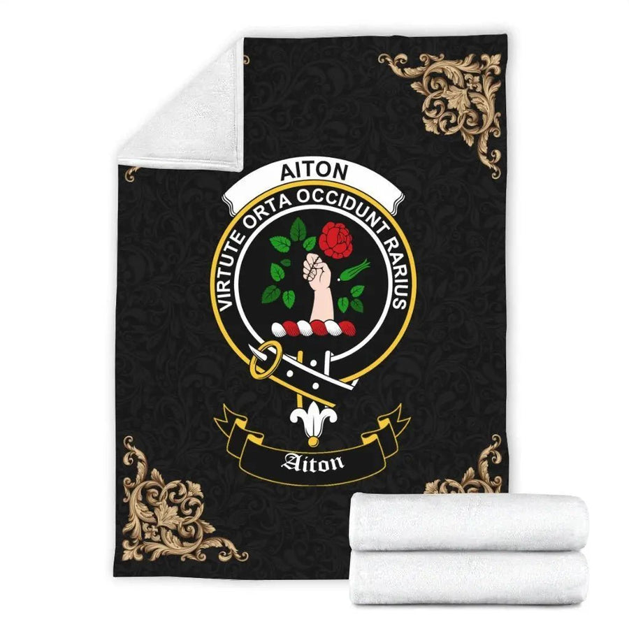 Clan Aiton Crest Tartan Premium Blanket Black