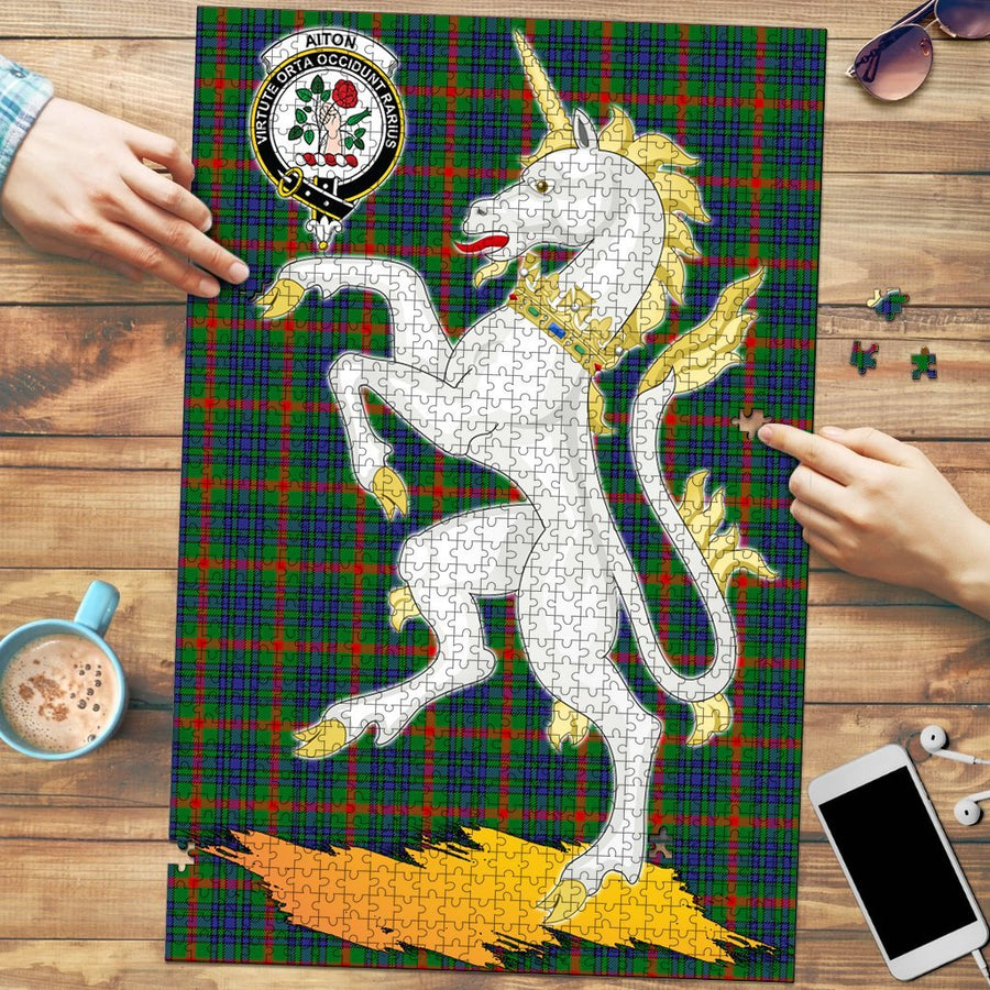 Clan Aiton Crest Tartan Unicorn Scotland Jigsaw Puzzles Gift For Family