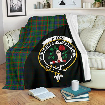 Clan Aiton Tartan Crest Blanket Wave Style