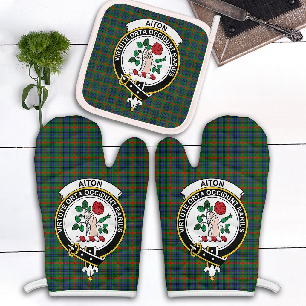 Clan Aiton Tartan Crest Oven Mitt And Pot Holder (2 Oven Mitts + 1 Pot Holder) GA73 Clan Aiton Tartan Today   