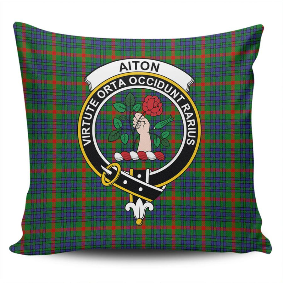 Clan Aiton Tartan Crest Pillow Cover