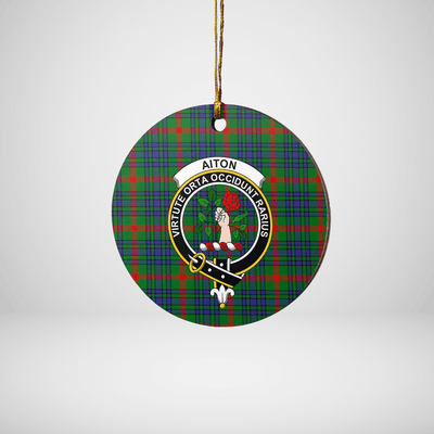 Clan Aiton Tartan Crest Round Ceramic Ornament