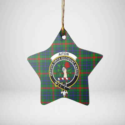Clan Aiton Tartan Crest Star Ceramic Ornament