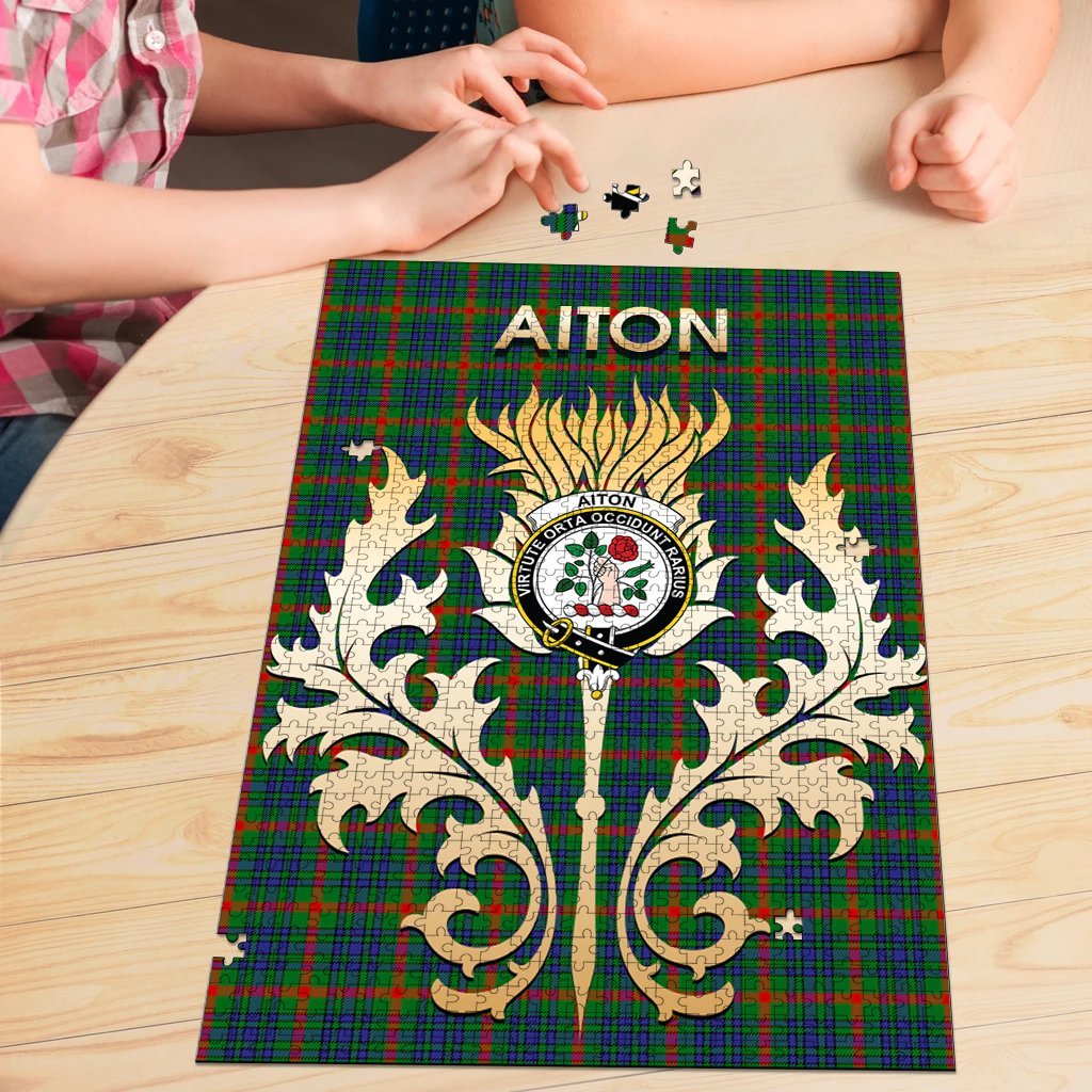 Clan Aiton Tartan  Crest Thistle Jigsaw Puzzles Gift For Family FN66 Clan Aiton Tartan Today   