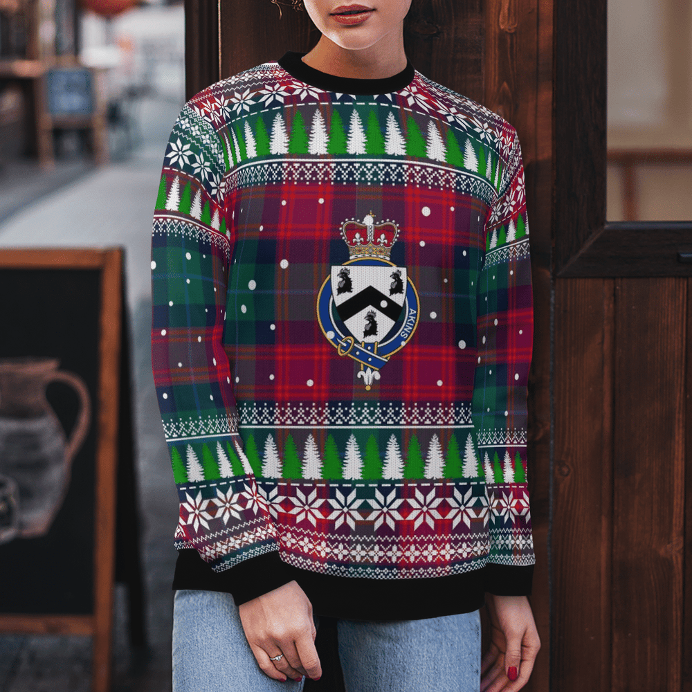Clan Akins Crest Tartan Christmas Ugly Sweater IA87 Akins Crest Tartan Tartan Ugly Sweater   