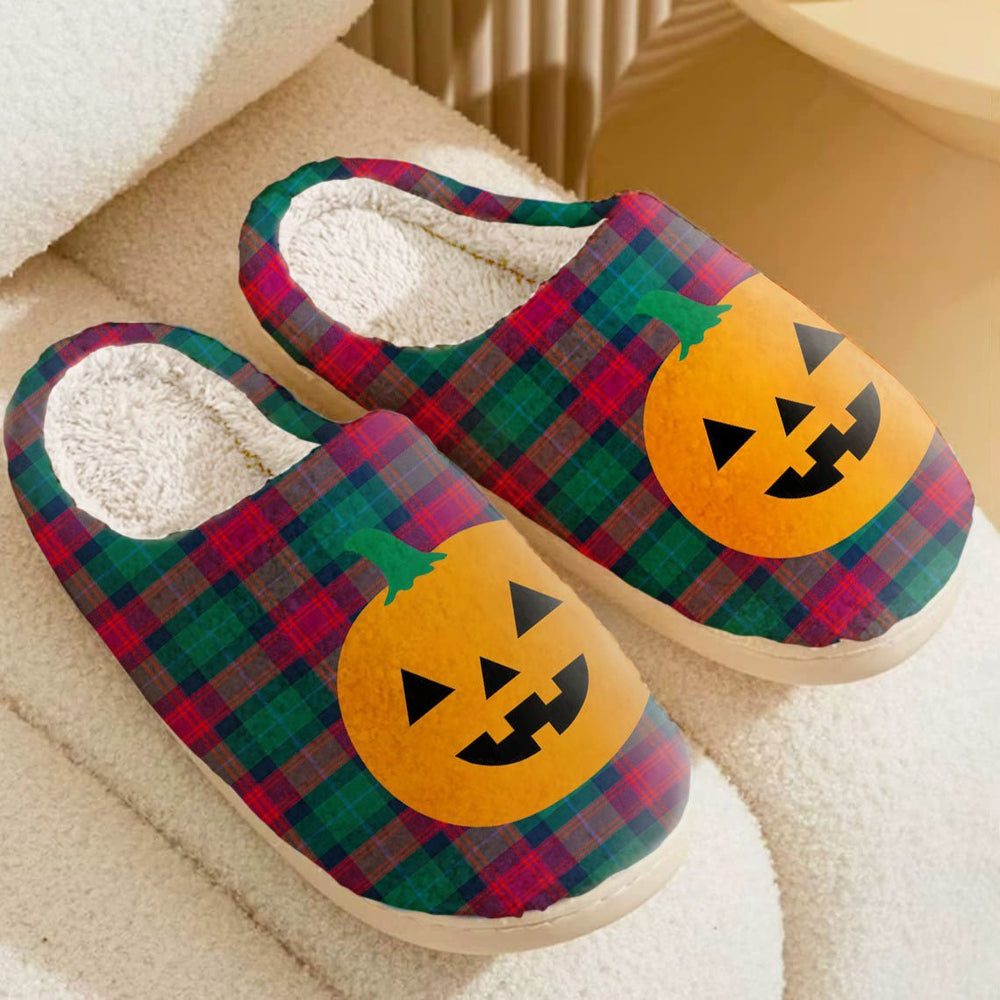 Clan Akins Tartan Halloween Pumpkin Slippers, Fluffy Spooky Slippers WL91 Akins Tartan Tartan Halloween   