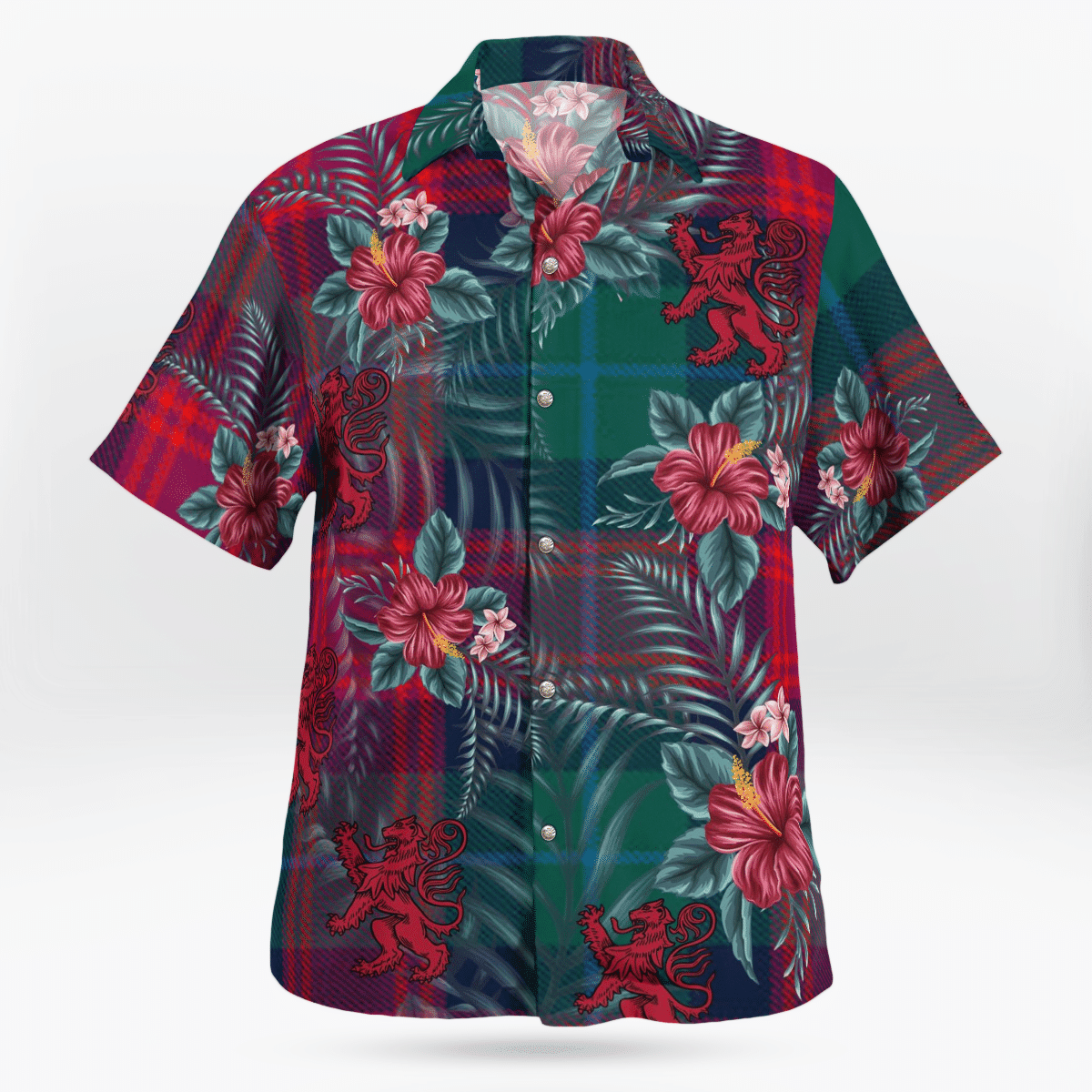 Clan Akins Tartan Scottish Lion Hawaiian Shirt XZ62 Akins Tartan Tartan Hawaii Shirt   