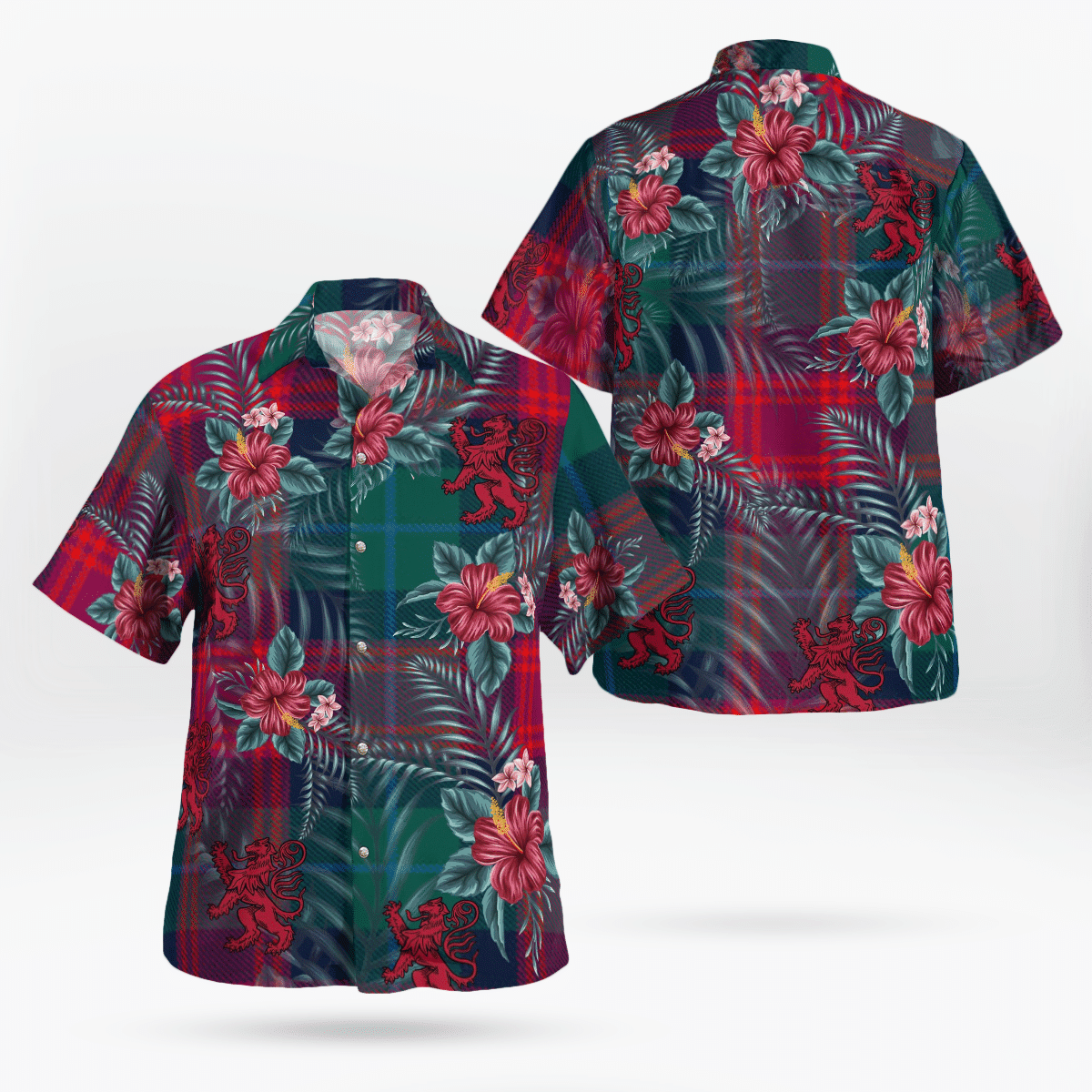 Clan Akins Tartan Scottish Lion Hawaiian Shirt XZ62 Akins Tartan Tartan Hawaii Shirt   