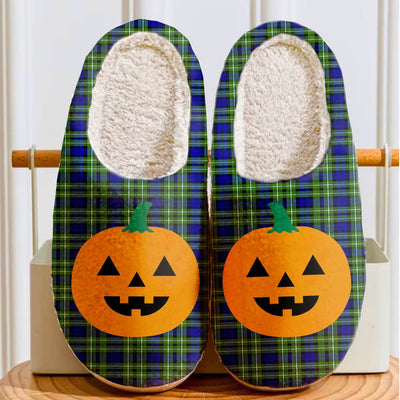 Clan Allardice Tartan Halloween Pumpkin Slippers, Fluffy Spooky Slippers