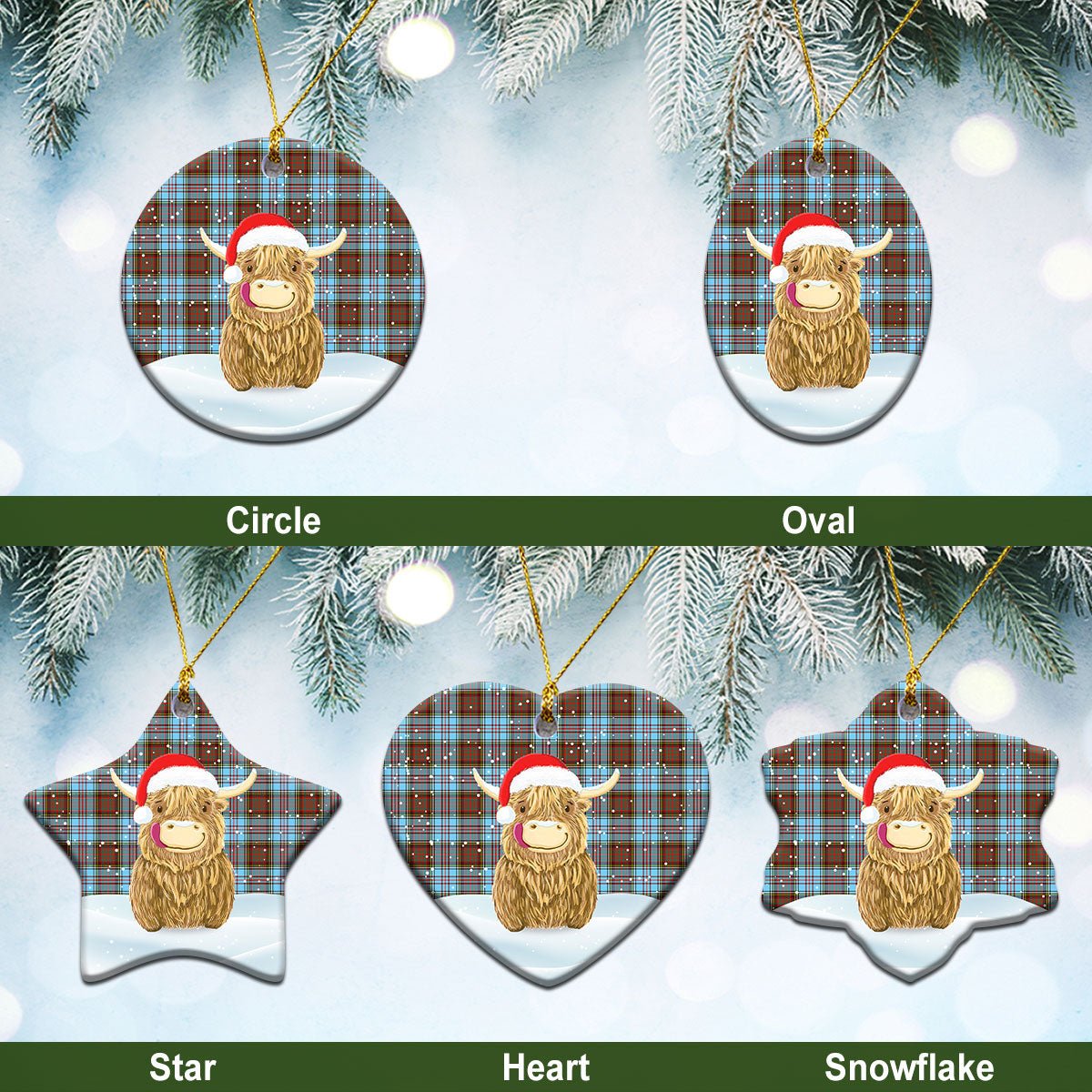 Clan Anderson Ancient Tartan Christmas Ceramic Ornament Highland Cows Style DS97 Anderson Ancient Tartan Tartan Ornament   