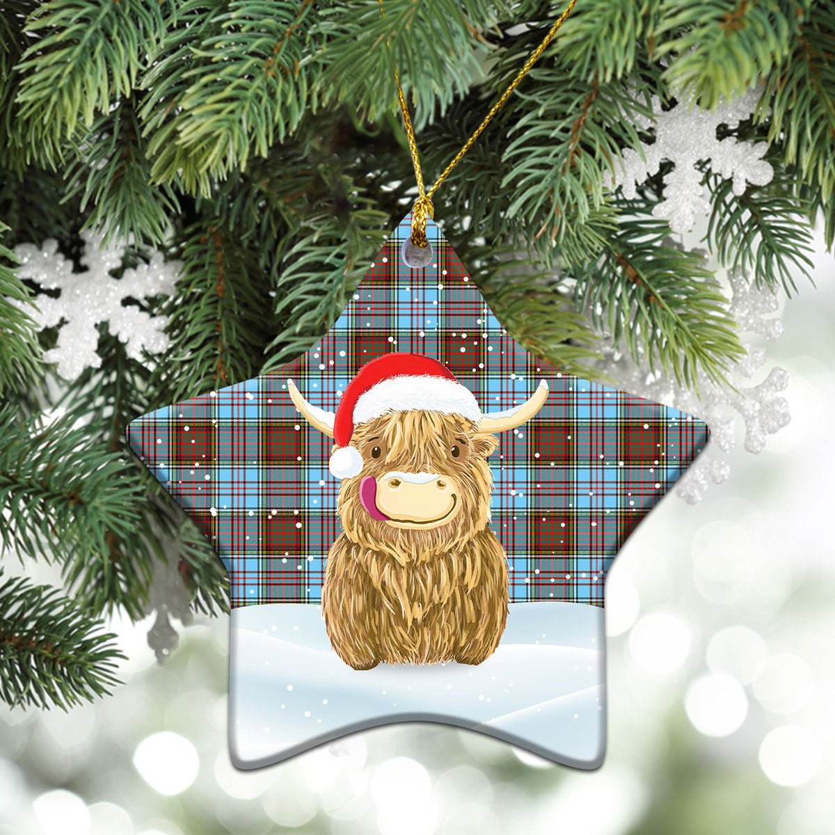 Clan Anderson Ancient Tartan Christmas Ceramic Ornament Highland Cows Style DS97 Anderson Ancient Tartan Tartan Ornament   
