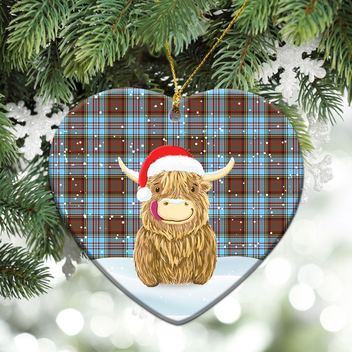 Clan Anderson Ancient Tartan Christmas Ceramic Ornament Highland Cows Style DS97 Anderson Ancient Tartan Tartan Ornament   