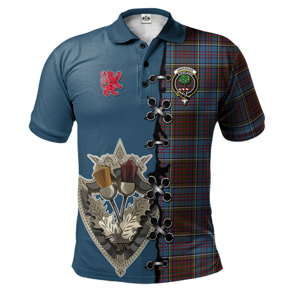 Clan Anderson Highland Society of London Tartan Polo Shirt - Lion Rampant And Celtic Thistle Style TX81 Anderson Highland Society of London Tartan Tartan Polo   