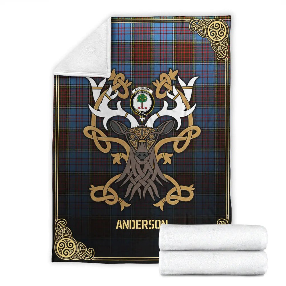 Clan Anderson Modern Tartan Crest Premium Blanket Celtic Stag Style ZD20 Clan Anderson Tartan Today   