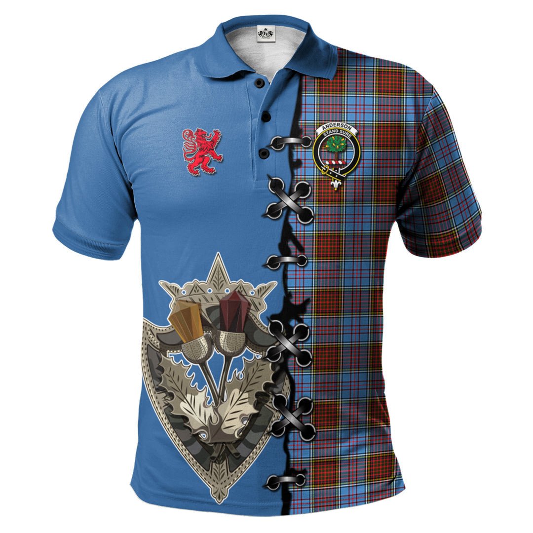 Clan Anderson Modern Tartan Polo Shirt - Lion Rampant And Celtic Thistle Style IF95 Anderson Modern Tartan Tartan Polo   