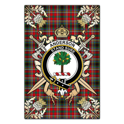 Clan Anderson Of Arbrake Tartan Crest Black Garden Flag - Gold Thistle NX23