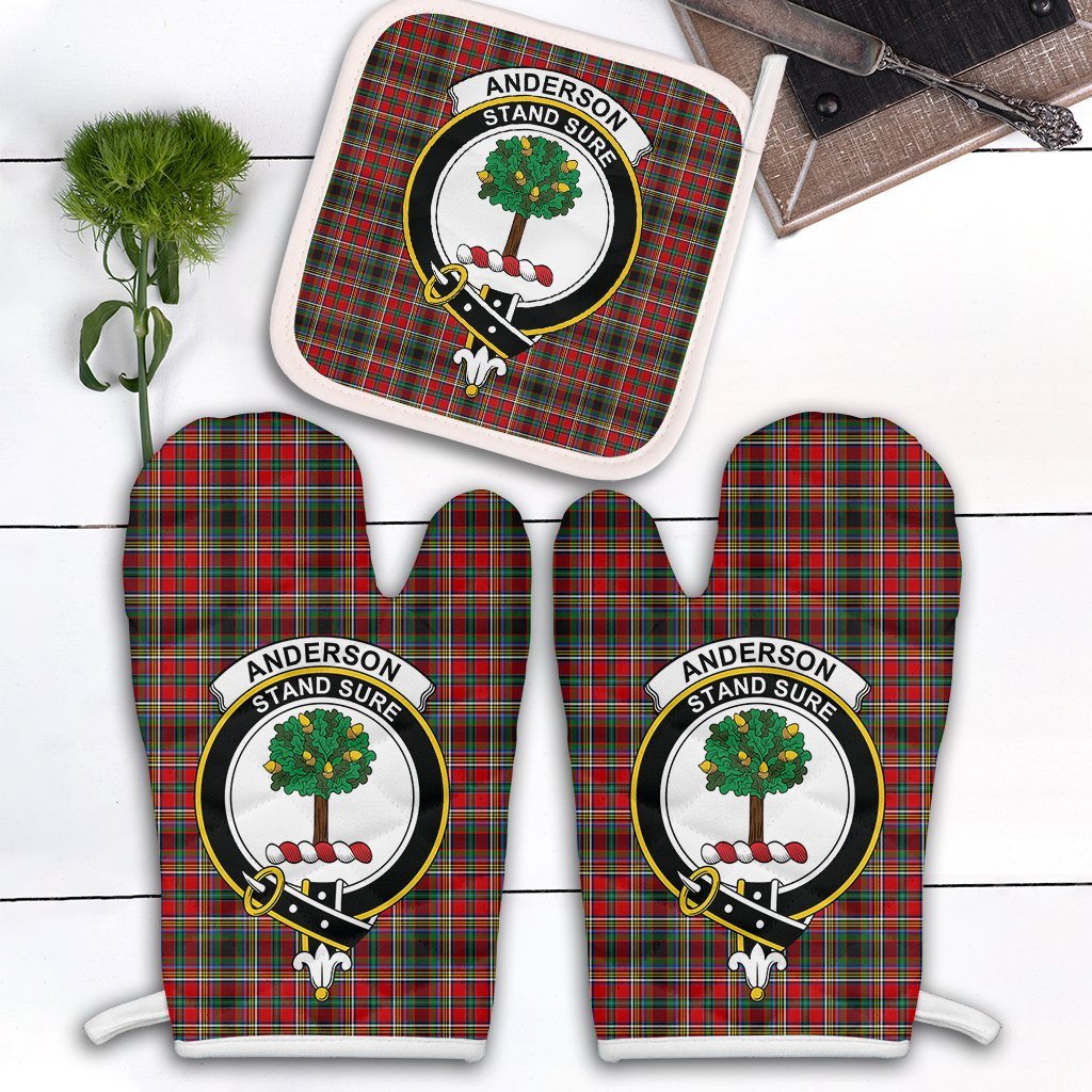 Clan Anderson Of Arbrake Tartan Crest Oven Mitt And Pot Holder (2 Oven Mitts + 1 Pot Holder) EK15 Clan Anderson Tartan Today   