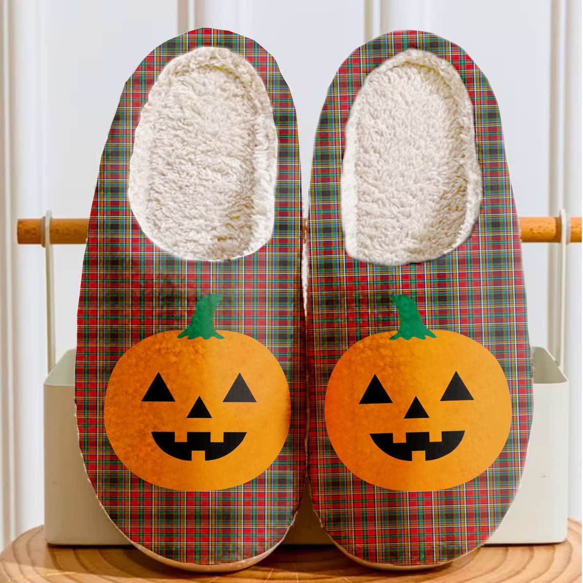 Clan Anderson of Arbrake Tartan Halloween Pumpkin Slippers, Fluffy Spooky Slippers GF31 Anderson of Arbrake Tartan Tartan Halloween   