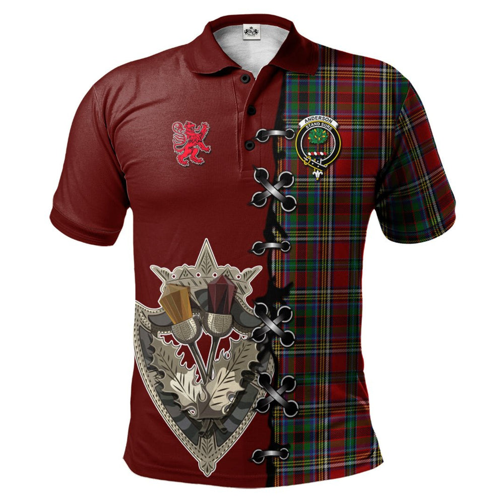 Clan Anderson of Ardbrake Tartan Polo Shirt - Lion Rampant And Celtic Thistle Style UD57 Anderson of Ardbrake Tartan Tartan Polo   