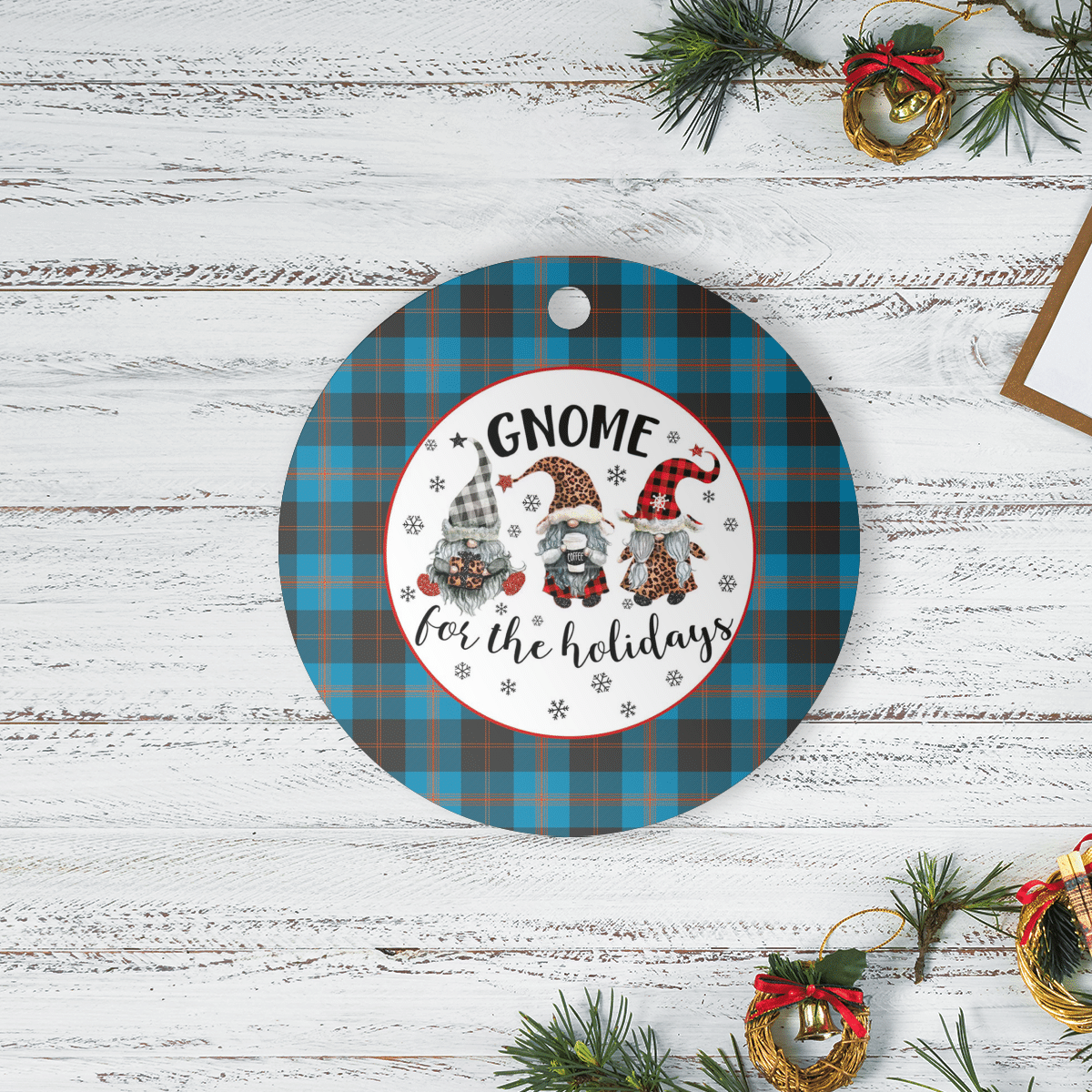 Clan Angus Ancient Tartan Gnome Round Ceramic Ornament AY54 Angus Ancient Tartan Tartan Christmas   