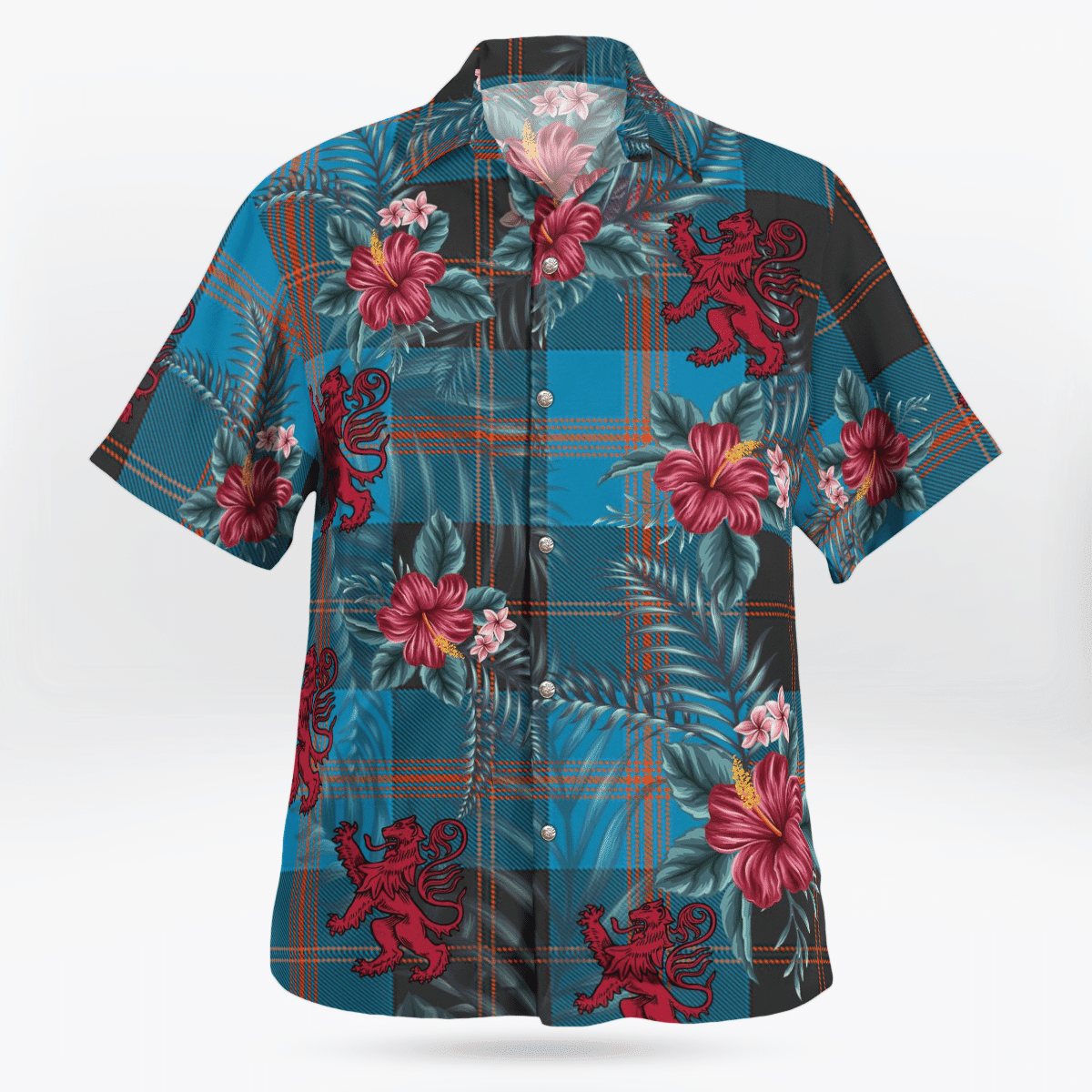 Clan Angus Ancient Tartan Scottish Lion Hawaiian Shirt TG47 Angus Ancient Tartan Tartan Hawaii Shirt   