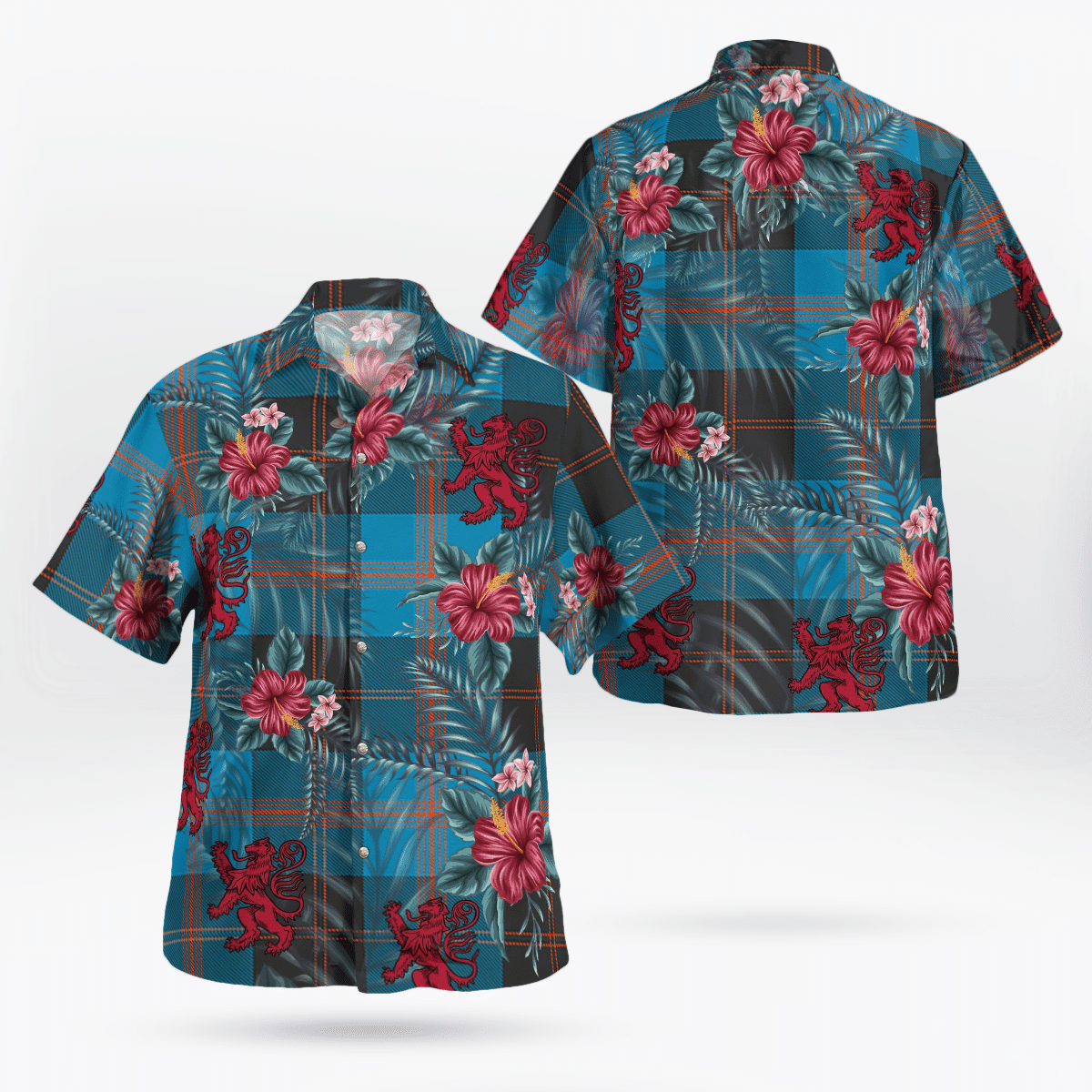 Clan Angus Ancient Tartan Scottish Lion Hawaiian Shirt TG47 Angus Ancient Tartan Tartan Hawaii Shirt   