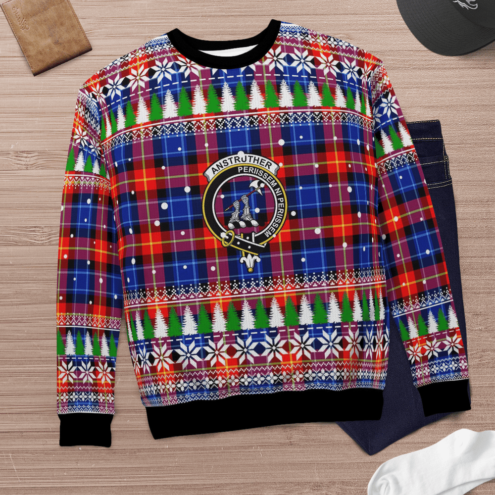 Clan Anstruther Crest Tartan Christmas Ugly Sweater RX10 Anstruther Crest Tartan Tartan Ugly Sweater   